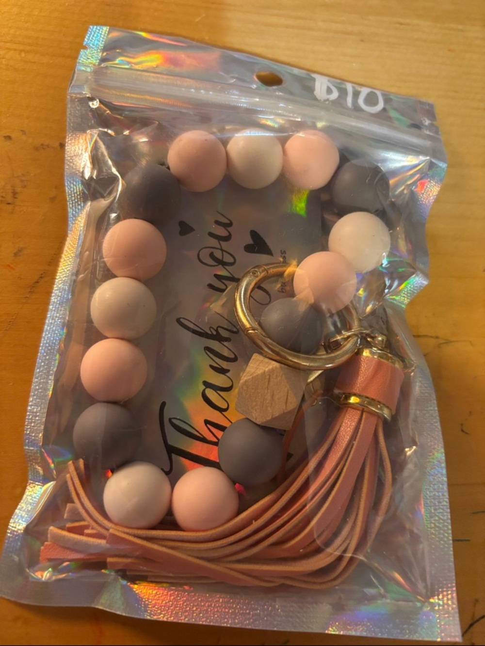 Beaded Tassel Keyring Wristlet - Pink, Gray, Cream